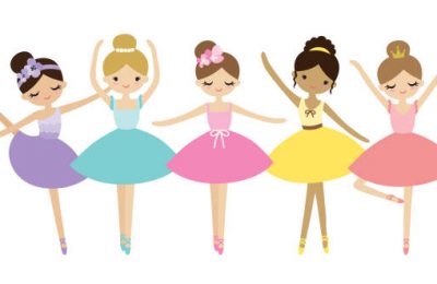 Vector illustration of cute dancing little ballerinas. Prima ballerinas in tutu ballet costumes.